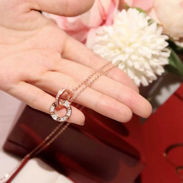 

kajia high edition seiko double ring full sky star set diamond necklace 18k rose gold round pendant cross chain, Silver