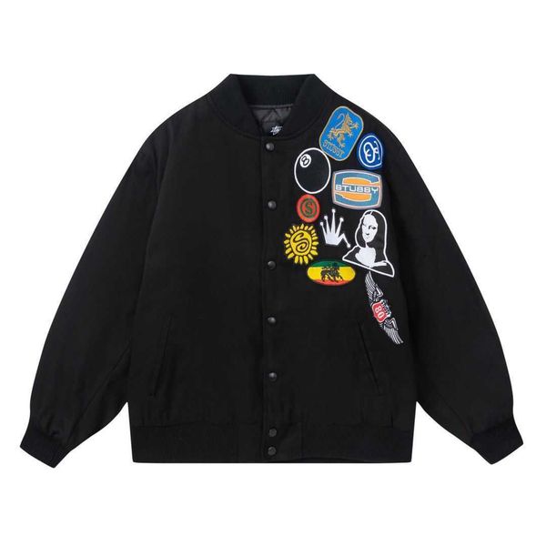 

designer luxury stusi classic versatile fashion trend american hip hop black eight badge embroidery baseball jacket for men women couples, Black;brown