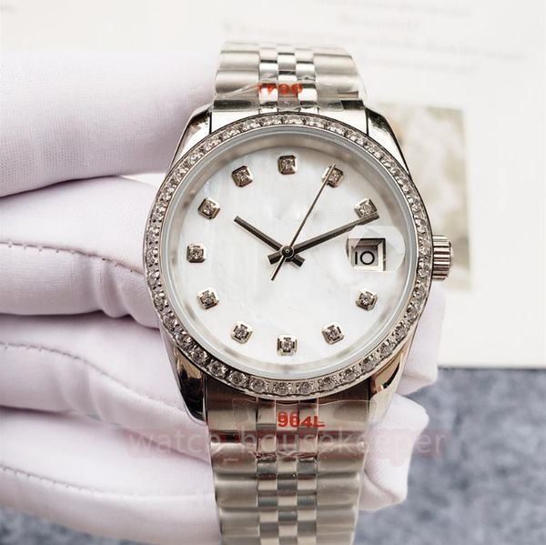

white face diamond inlaid watches 36mm automatic machine u1 calendar stainless steel 904l fine steel luminous waterproof watch, Slivery;brown
