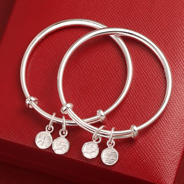 

sweet baby bangles bracelets allergic 999 silver bells baby children bangle adjustable open bangles for kids nice gift, Black