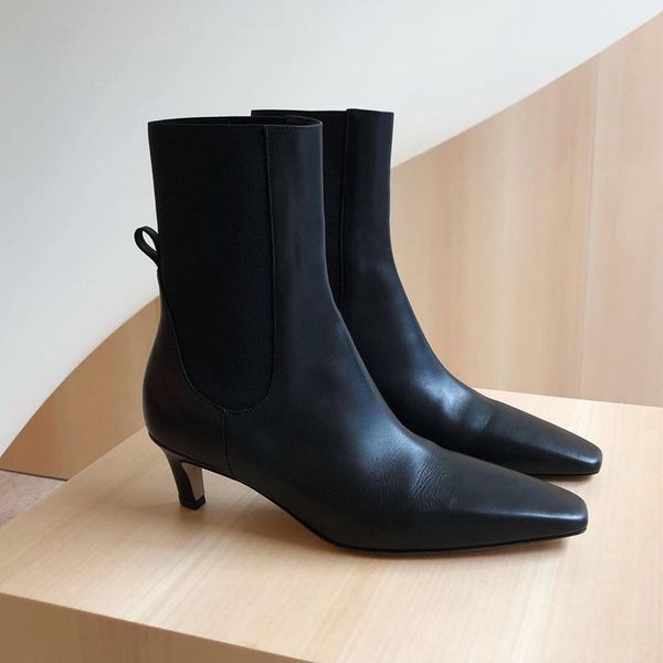 

deluxe toteme black calfskin retro minimal pointed kitten heel socks boots ankle boots slim boots