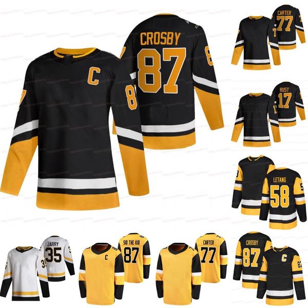 

87 sidney crosby 2022 third black jersey kris letang jeff carter jake guentzel evgeni malkin tristan jarry brian boyle kasperi kapanen jason, Black;red