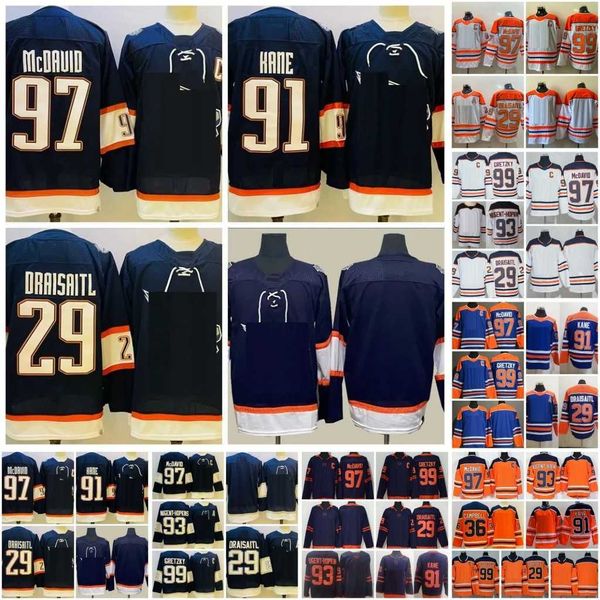 

2022 reverse retro 97 connor mcdavid hockey jerseys 99 wayne gretzky 29 leon draisaitl orange classic 93 ryan nugent-hopkins 91 evander kane, Black;red