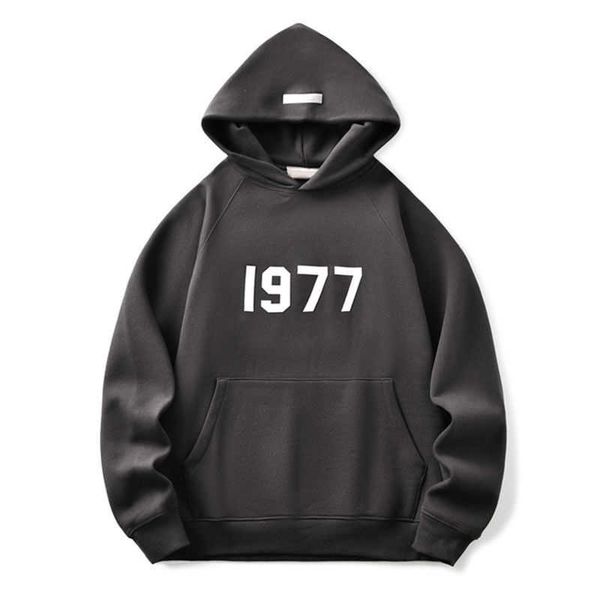 

designer luxury 1977 classic fashion trend loose men's bodysuit hooded high version flocking digital brand in autumn and, Black