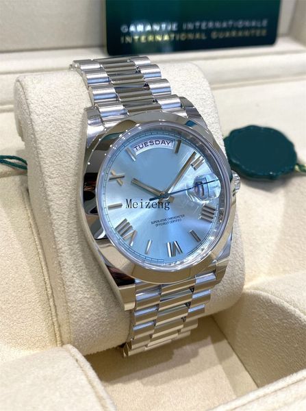 

luxury wristwatch platinum ice blue day-date 40 2022 watch 40mm 228206 men's watch, Slivery;brown