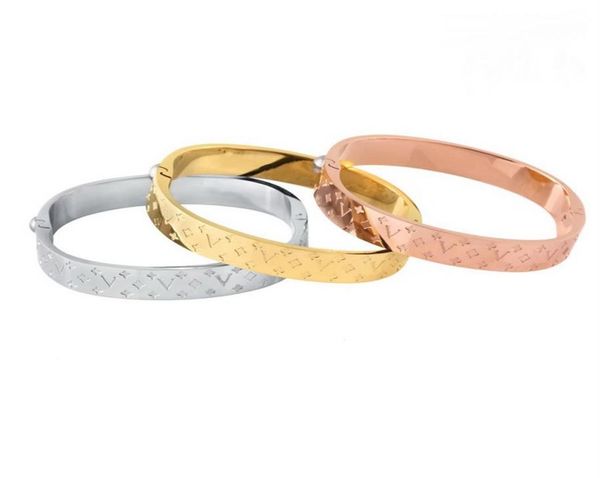 

europe america fashion style men lady women titanium steel engraved v initials flower single rivet nanogram bangle bracelet m002521314819, Black