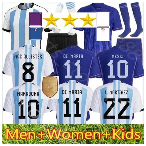 

22 23 3 stars argentina soccer jerseys j.alvarez messis dybala di maria kun martinez maradona football shirt fans player version men kids ki, Black;yellow