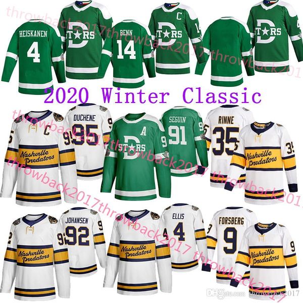 

nashville predators 2020 winter classic jersey dallas stars 95 duchene 35 rinne 9 forsberg 14 benn 91 tyler seguin 4 ellis hockey jersey, Black;red