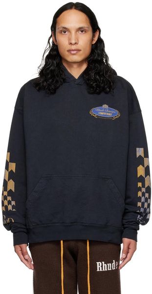 

rhude flag print hoodie french terrry hoodies loose sweatshirts oversize hooded plus size sweatshirt heavy weight 100% cotton women men warm, Black