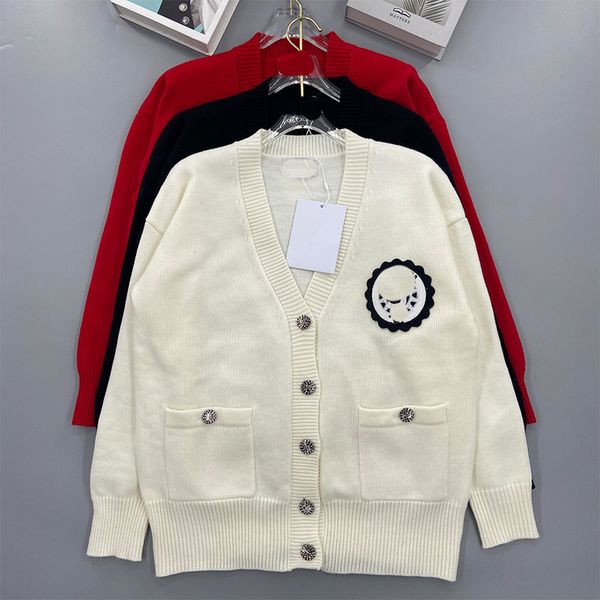 

1220 l 2023 autumn sweaters women's cardigan v neck white black red long sleeve brand same style women's kexin