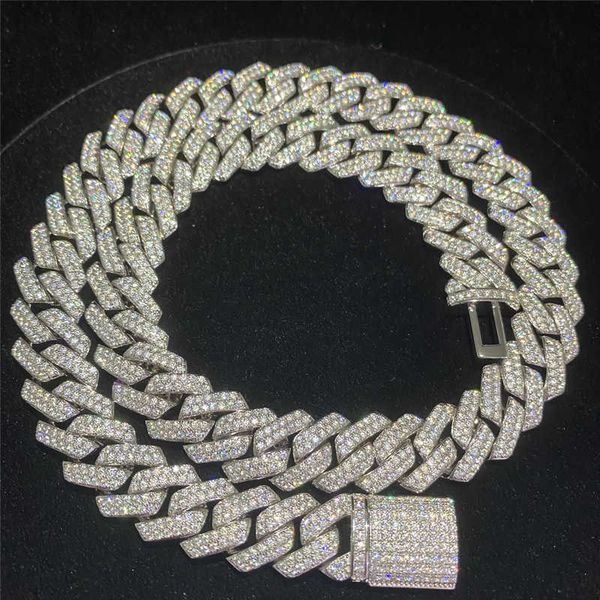 

luxury stock iced out vvs moissanite cuban bracelet 925 silver bling moissanite diamond cuban link chain hip hop men jewelry necklace