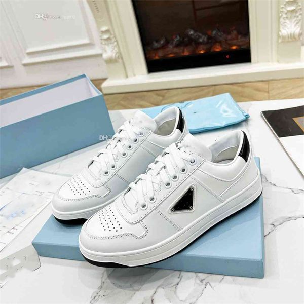 

designer casual downtown perforated leather sneakers prads shoes training shoe fashion luxury sneaker shoe platform lace up print plate-form, Black