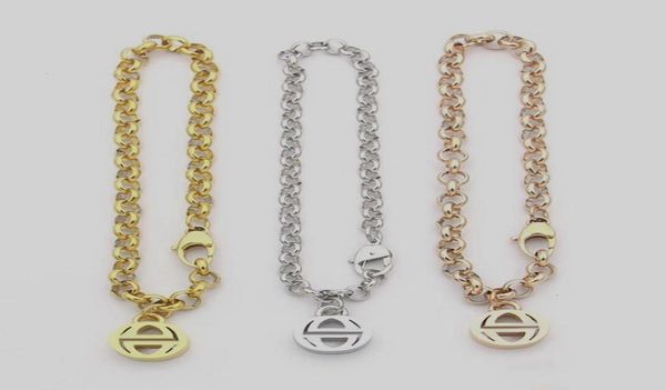 

europe america fashion style men lady women titanium steel 18k gold thick chain bracelet with g initials heart pentagram charm 3 c5844965, Golden;silver
