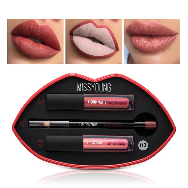 

lasting long 3pcs lipstick with pencil and makeup proof set water lip liner