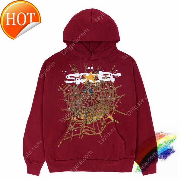 

2023 red sp5der pullover men women young thug oversized spiderweb hoodies, Black