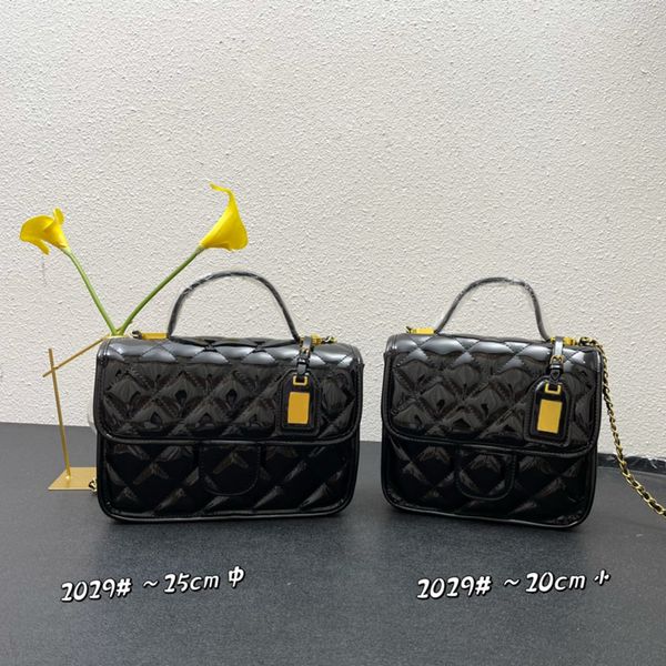 

small flap bag with handle designer chain bag women shoulder bags handbags patent calfskin & gold-tone metal black 22 new