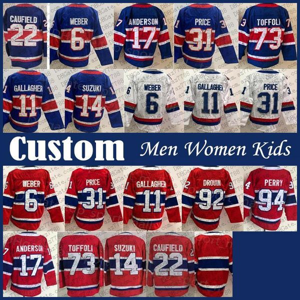 

22 cole caufield custom men women kids hockey jersey 11 brendan gallagher jonathan drouin shea weber carey price patrick roy guy lafleur mau, Black;red