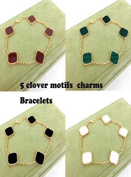 

silver fashion classic 4four leaf charm bracelets bangle vans chain 18k gold agate shell motherofpearl for womengirl wedding d6333118, Golden;silver