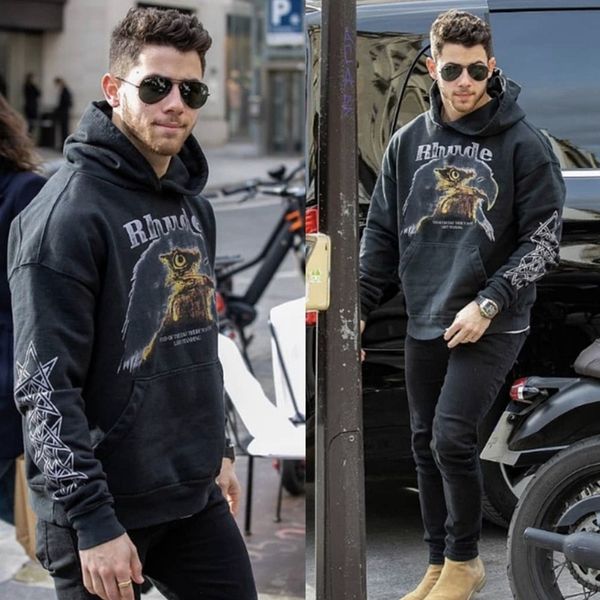 

men's hoodie man sweatshirts rhude hoodies loose sweatshirts eagle print oversize hooded plus size sweatshirt thicked cotton french ter, Black
