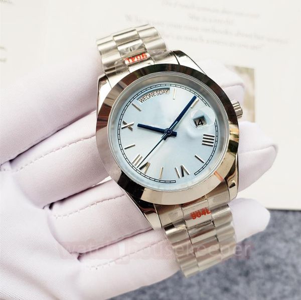 

roman literal men's watches 40mm automatic mechanical calendar u1 business stainless steel 904l refined steel luminous waterproof watch, Slivery;brown