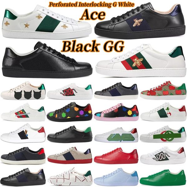 

2022 men women casual shoes perforated interlocking snake chaussures leather sneakers ace bee embroidery stripes shoe walking mens sports tr, Black