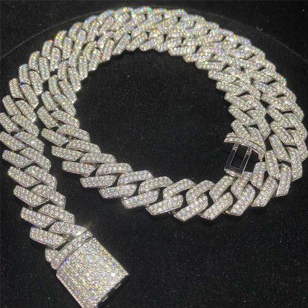 

classic stock iced out vvs moissanite cuban bracelet 925 silver bling moissanite diamond cuban link chain hip hop men jewelry necklace