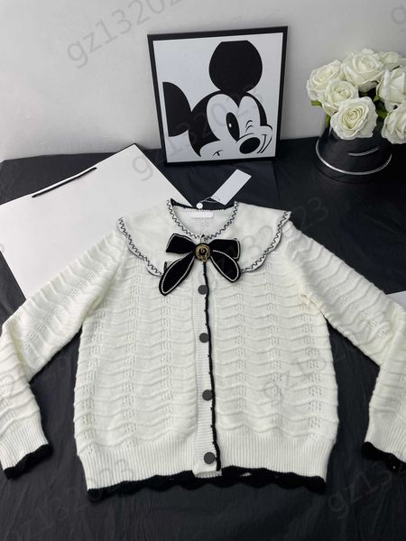

cardigan womens sweaters bow brooch navy lapel long-sleeved knitted cardigans wavy grain trim casual joker knitwear simple commuting style w, White;black
