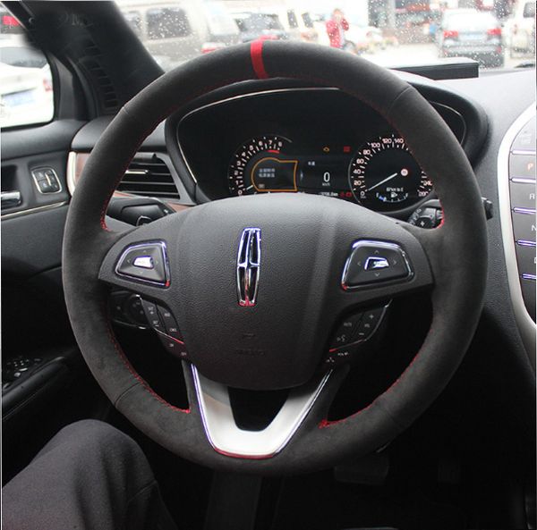 

for lincoln mkc mkx mkz car interior hand sew suede car steering wheel cover