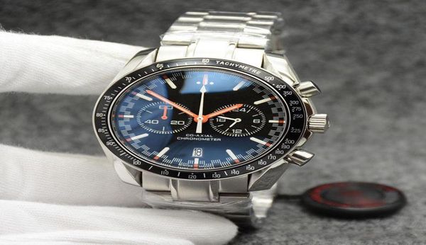 

high grade 44mm quartz chronograph mens watches red hands stainless steel bracelet fixed bezel with a ring showing tachymeter 2396707, Slivery;brown