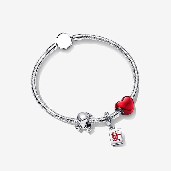

925 silver money rabbit charms bracelets set bangle diy fit pandora style pendant red love beads women designer jewelry gift, Golden;silver