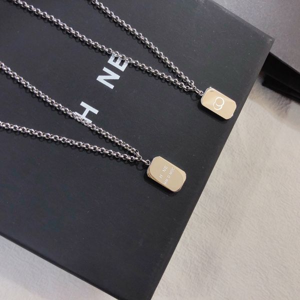 

high sense exquisite small square necklaces fashion brand pendant necklace design for women jewelry long chain selected lovers, Silver