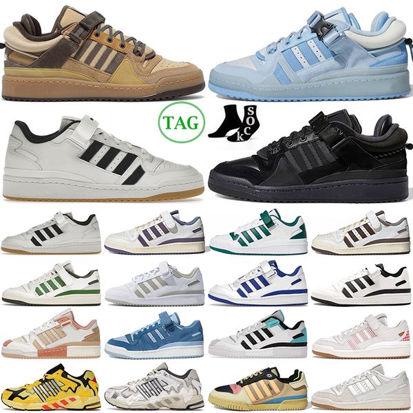 

bad bunny x forum buckle low running shoes yellow cream blue tint core black benito easter egg men patchwork white women outdoor trainers de, White;red
