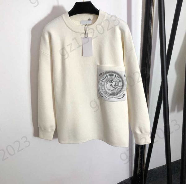 

womens sweaters color contrast logo decorative pockets crewneck knitted sweater off shoulder long sleeve loose pullover knitwear women appar, White;black