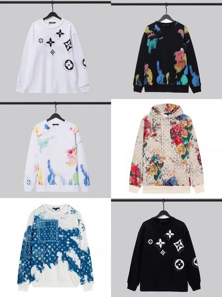 

autumn and winter clothes new tide brand hoodie oa33 presile limited watercolor printed round neck pullover loose male and female couples, Black