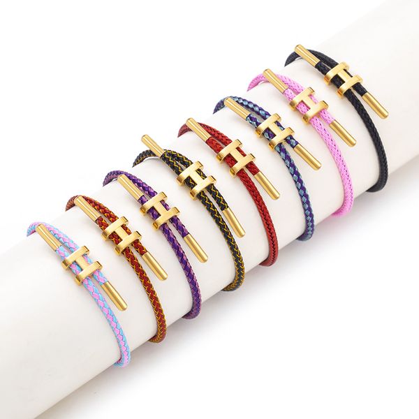 

wholesale wire rope bracelet letter buckle adjustable titanium waterproof sweat resistant bangles, Golden;silver
