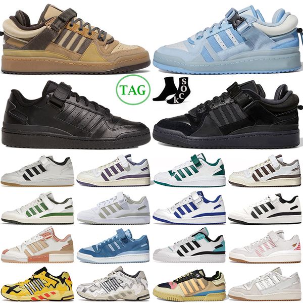 

bad bunny x forum buckle low running shoes yellow cream blue tint core black benito easter egg men patchwork white women outdoor trainers de, White;red
