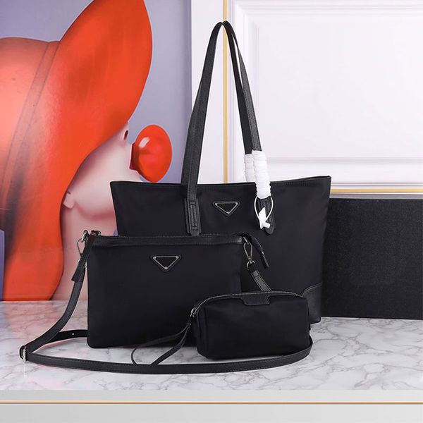 

three piece set tote shopping bag nylon canvas handbags women crossbody bags fashion clutch handbag zipper pocket large capacity