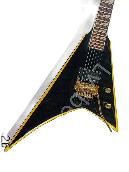 

lvyelectric guitar custom 6 strings black v shaped with yellow stripe and active pickup