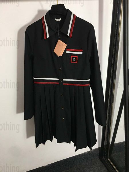 

luxury women dresses preppy style long sleeve polo dress high end yound ladies pleated skirts designer womens shirts skirt black color si, Black;gray