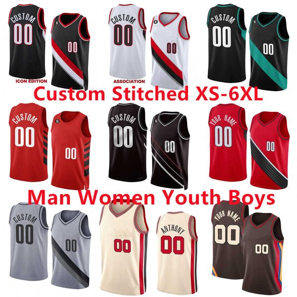 

custom stitched xs-6xl basketball jersey with 6 patch damian 0 lillard 9 jerami grant 11 josh hart 6 keon johnson 1 anfernee simons 17 shaed, Black;red