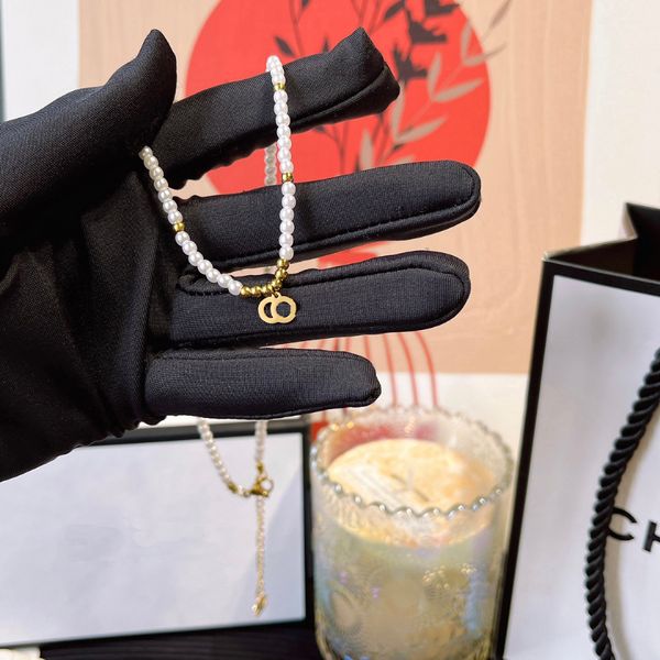 

pendant pearl stainless steel necklaces gold plated fashion womens necklace choker letter chain crystal statement wedding jewelry gift, Silver