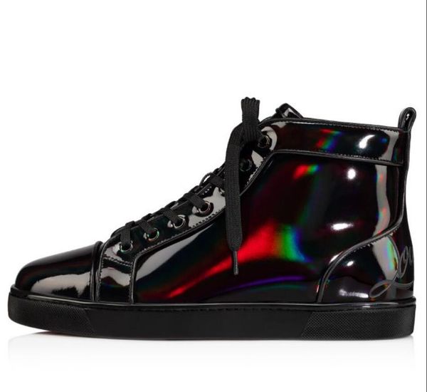 

luxury brand designer men casual shoes reds sole sneaker seavaste 2 fun patent leather high paris spike trainer with box, Black