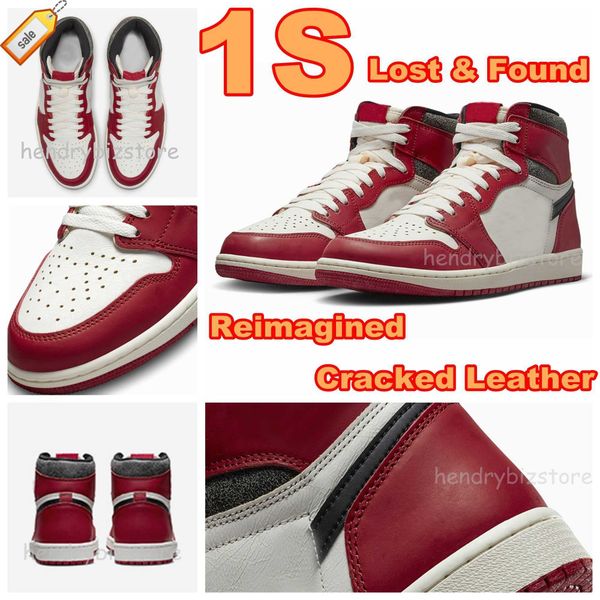 

with box lost and found 1 basketball shoes 1s varsity red black sail muslin mens womens high chicago reimagined cracked leather sneakers