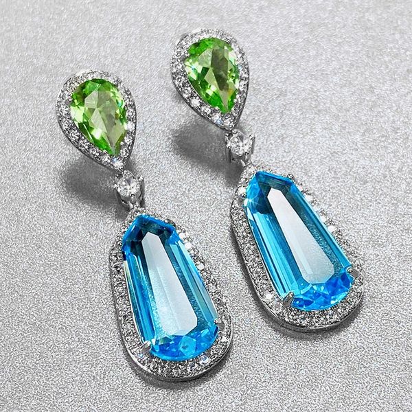 

luxury long hanging drop earrings long pearl earrings for women big geometric cubic zircon elegant lady party accessories fashion jewelry, Golden;silver