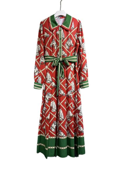 

spring 2023 new fashion precious oriental beauty polo print long dress, Black;gray