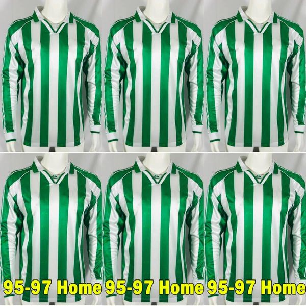 

retro real betis long sleeve soccer jerseys real fernando denilson alfonso jarni vintage football shirt, Black;yellow