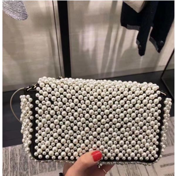 

aaaaa designers womens messenger bag fashion beads luxurys bags full pearl inlay shoulder lady totes purse handbags crossbody two tone styli
