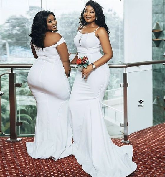 

2023 white mermaid bridesmaid dresses satin straps floor length beach plus size wedding guest gowns custom made formal evening wear, White;pink