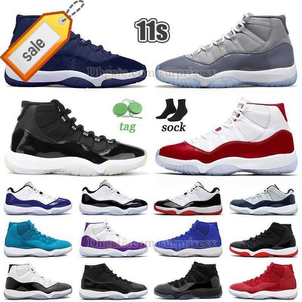 

og new jumpman 11 retro basketball shoes high cool grey gray cherry red and white 25th anniversary bred 23 concord 11s high space jam 45, Black