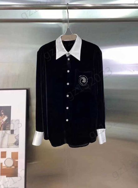 

womens blouses shirts broken diamond logo decoration pocket lapel long sleeves shirt velvet fabric buttons fashion blouse brand designer wo, White